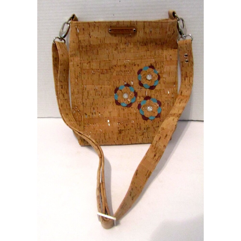 Traveling Dog Co Cork Crossbody Bag Vegan Leather Floral Boho Purse - Picture 2 of 6